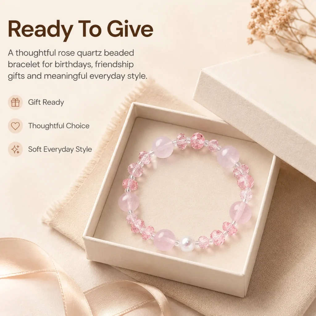 rose quartz beaded bracelet gift ready image