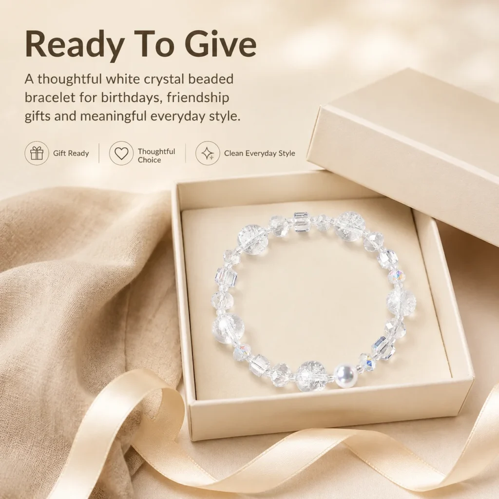 white crystal beaded bracelet gift ready image