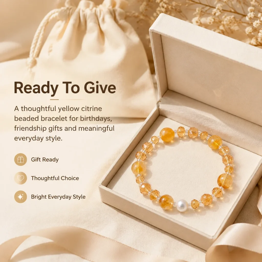 yellow citrine beaded bracelet gift ready image