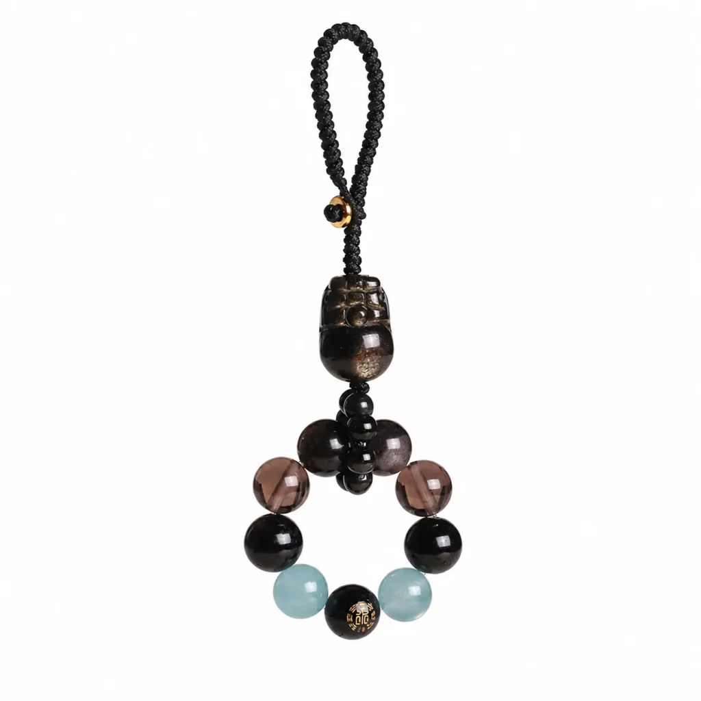 Black Obsidian Pi Xiu Agate Keychain Charm 1 black obsidian pixiu agate keychain charm on white background