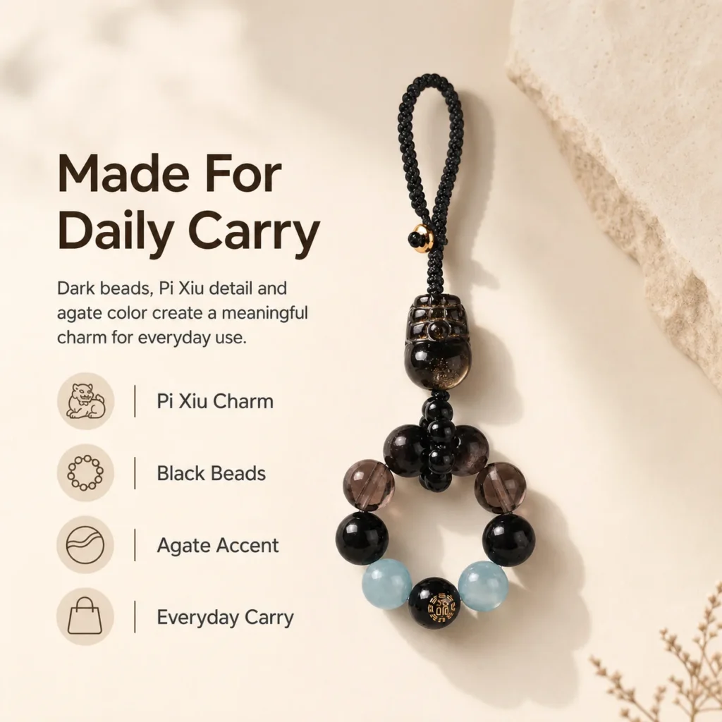 Black Obsidian Pi Xiu Agate Keychain Charm 3 black obsidian pixiu agate keychain charm feature image