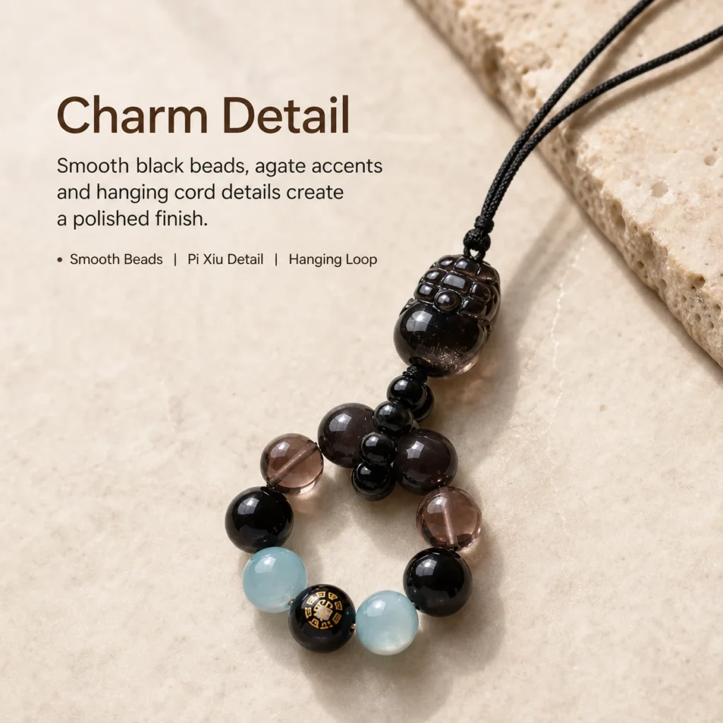 black obsidian pixiu agate phone charm material detail image