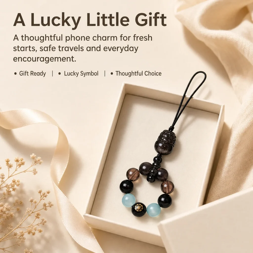 black obsidian pixiu agate phone charm gift ready image