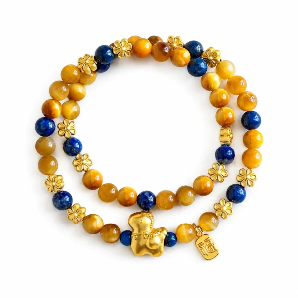 lapis tiger eye double wrap bracelet on white background
