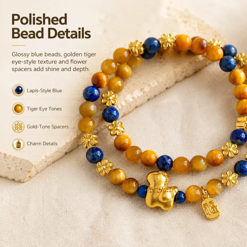 Lapis Tiger Eye Double-Wrap Bracelet 4 lapis tiger eye double wrap bracelet material detail image