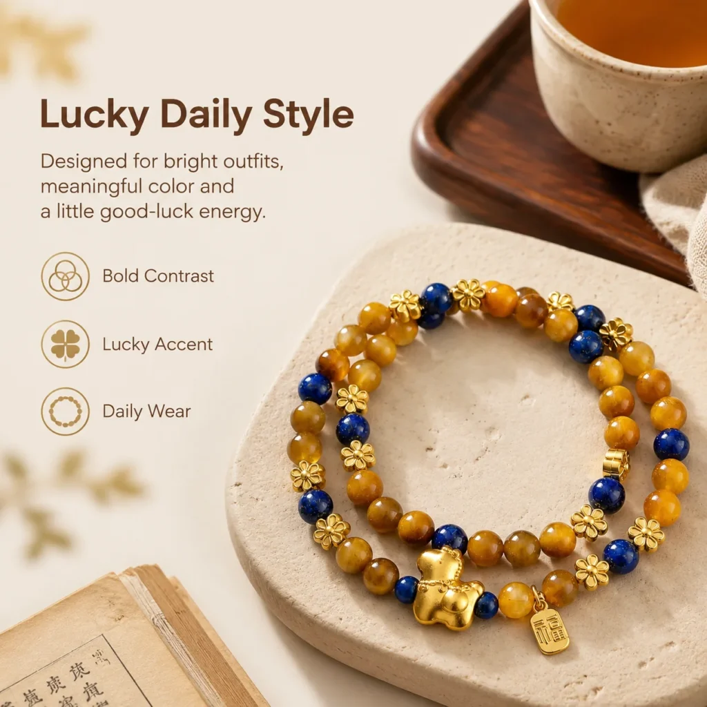 Lapis Tiger Eye Double-Wrap Bracelet 5 lapis tiger eye double wrap bracelet lifestyle still life image