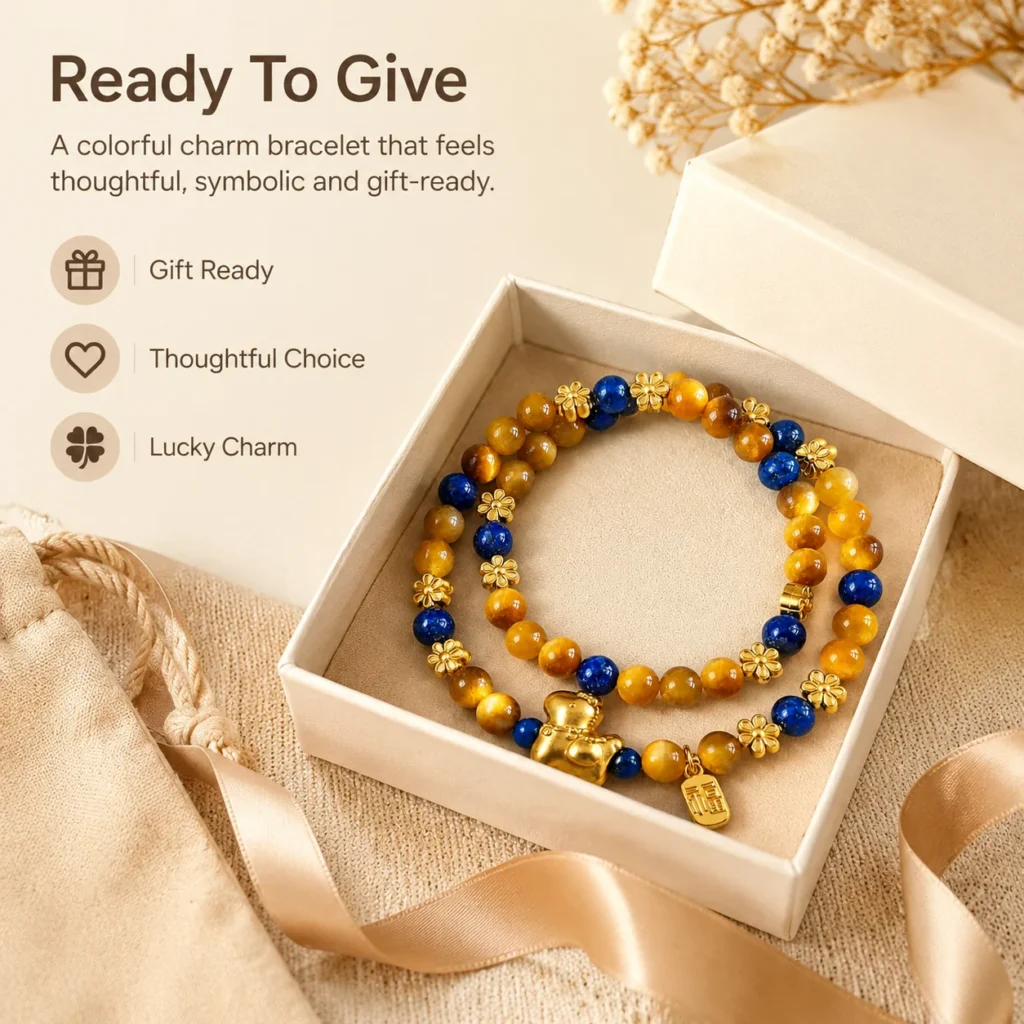 Lapis Tiger Eye Double-Wrap Bracelet 6 lapis tiger eye double wrap bracelet gift ready image