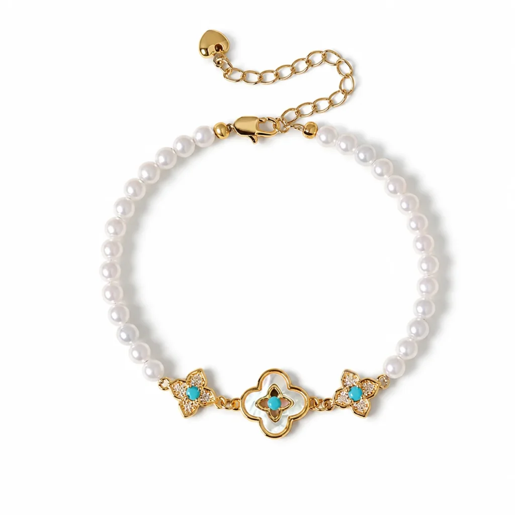 pearl beaded bracelet 4mm on white background