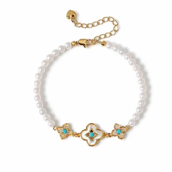 pearl beaded bracelet 4mm on white background