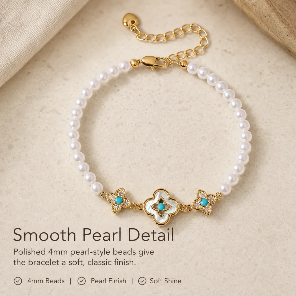 pearl beaded bracelet 4mm material detail image