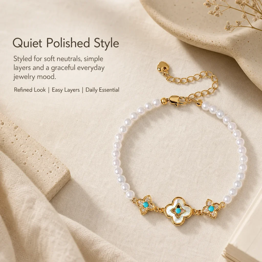 pearl beaded bracelet 4mm lifestyle still life image