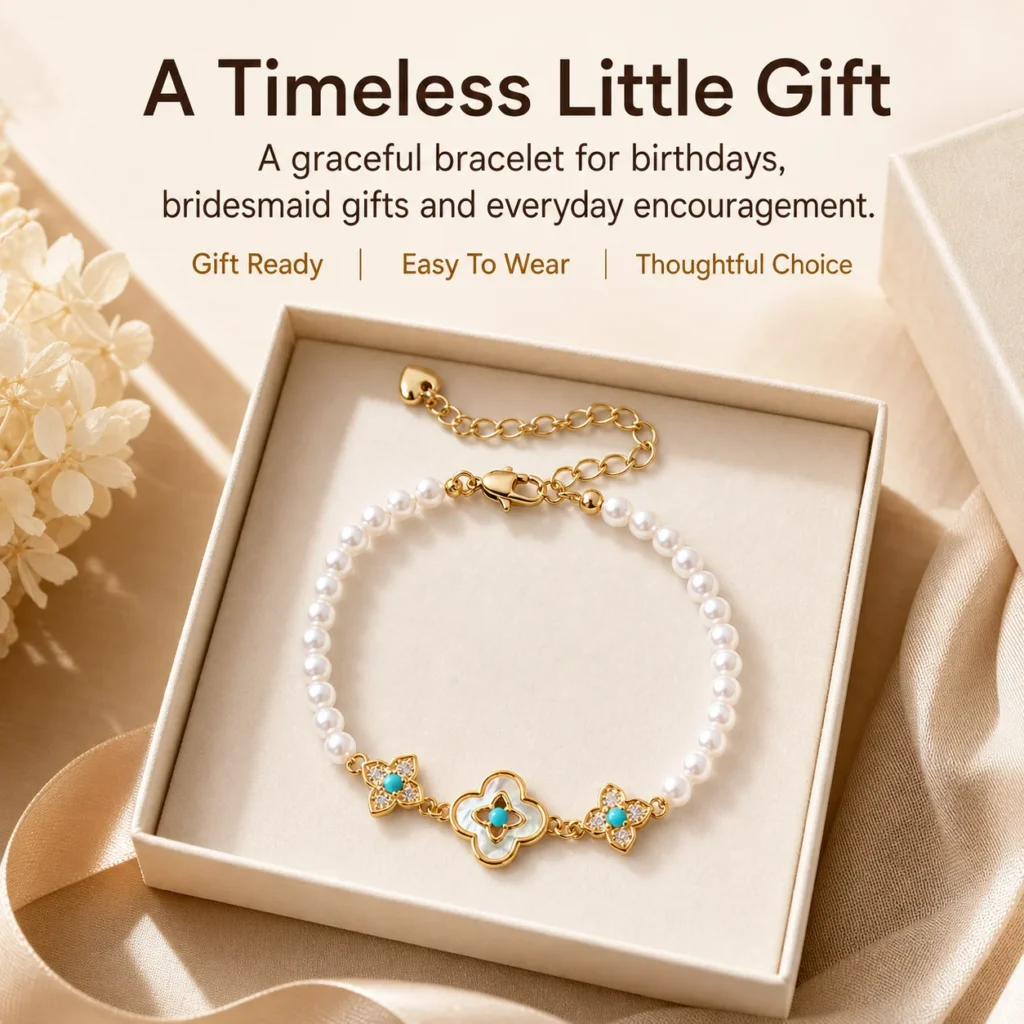 pearl beaded bracelet 4mm gift ready image