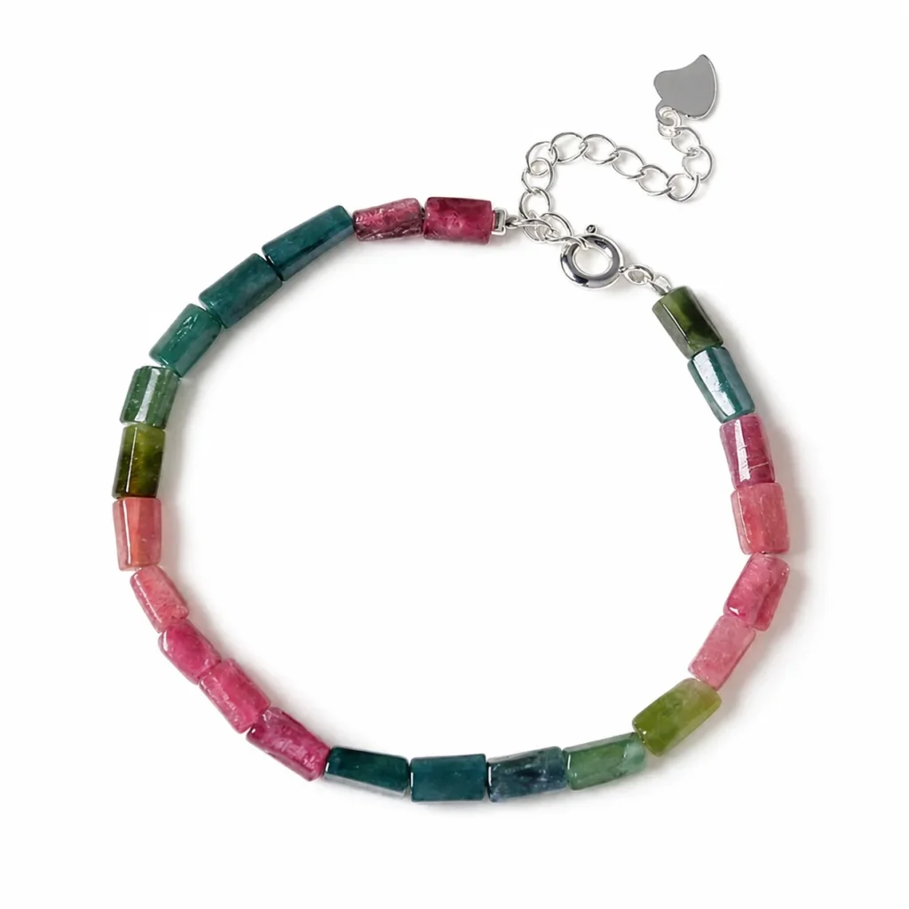Rainbow Tourmaline Column Bead Bracelet 1 rainbow tourmaline column bead bracelet on white background