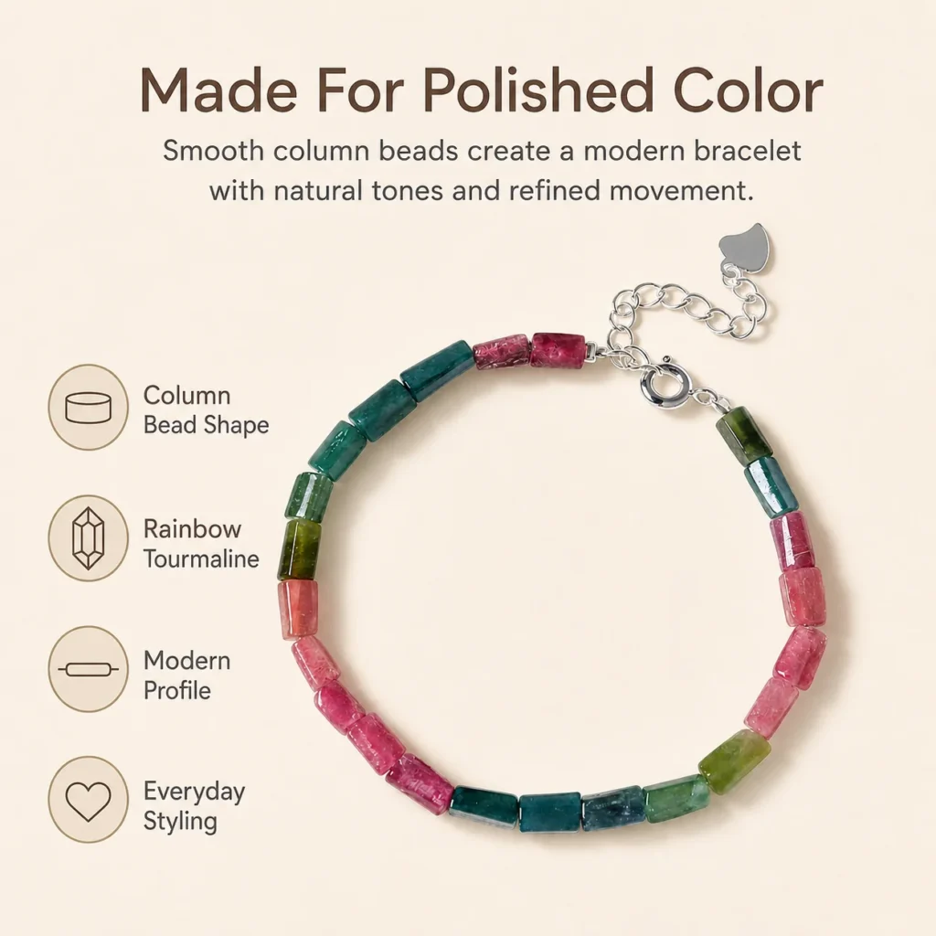 Rainbow Tourmaline Column Bead Bracelet 3 rainbow tourmaline column bead bracelet feature image