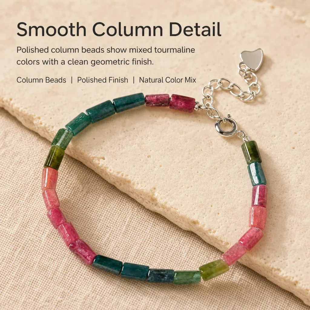 Rainbow Tourmaline Column Bead Bracelet 4 rainbow tourmaline column bead bracelet material detail image