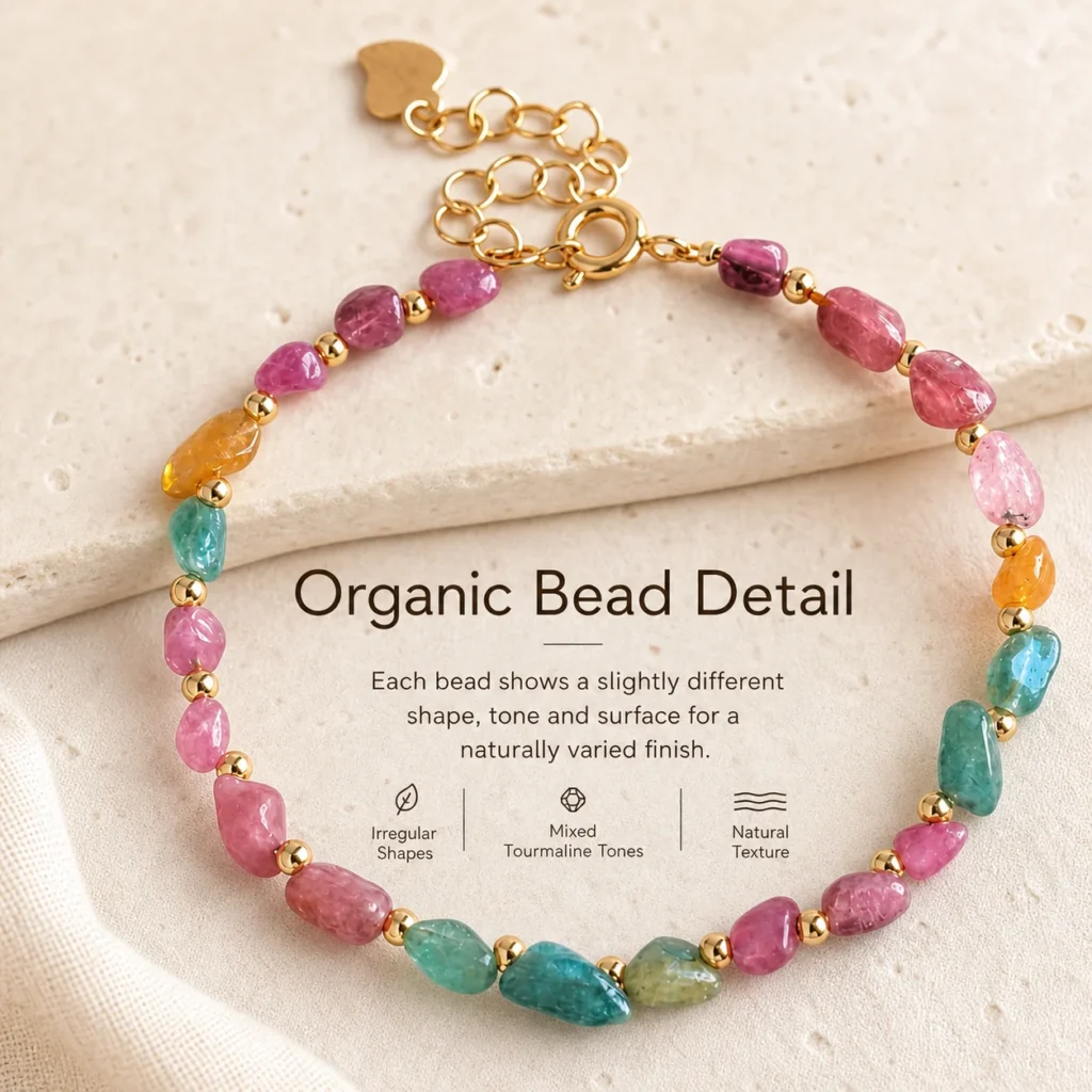 Rainbow Tourmaline Irregular Bead Bracelet 4 rainbow tourmaline irregular bead bracelet material detail image