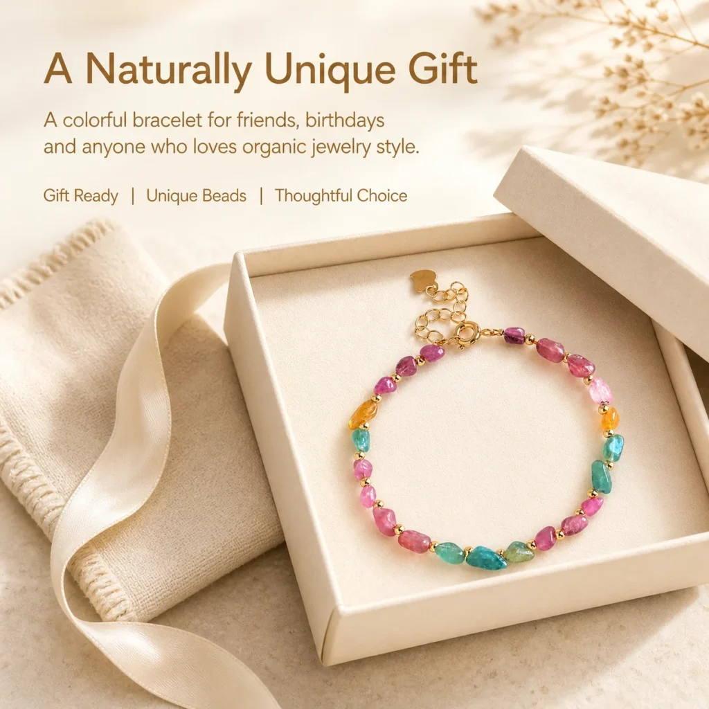 Rainbow Tourmaline Irregular Bead Bracelet 6 rainbow tourmaline irregular bead bracelet gift ready image