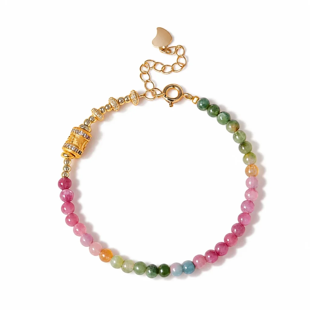 rainbow tourmaline luxe bracelet 4mm on white background