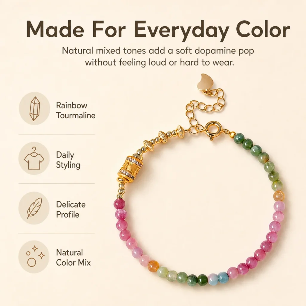 rainbow tourmaline luxe bracelet 4mm feature image