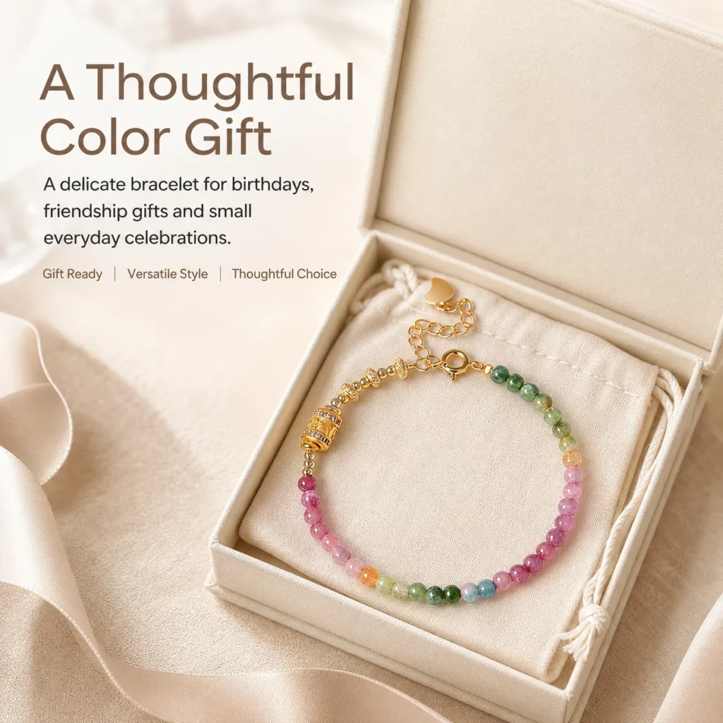 rainbow tourmaline luxe bracelet 4mm gift ready image
