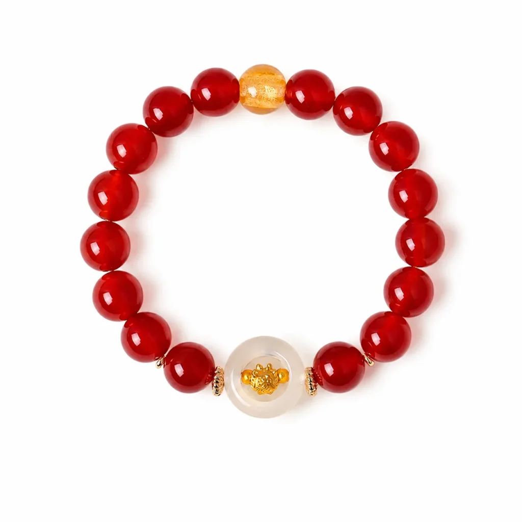 red agate chinese zodiac bracelet on white background