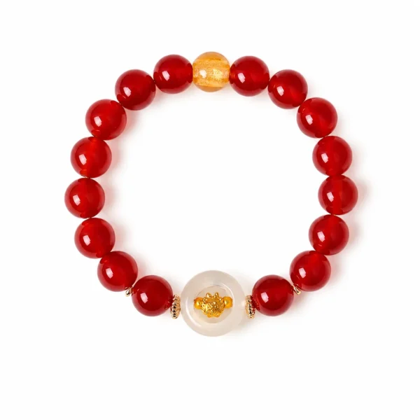 red agate chinese zodiac bracelet on white background