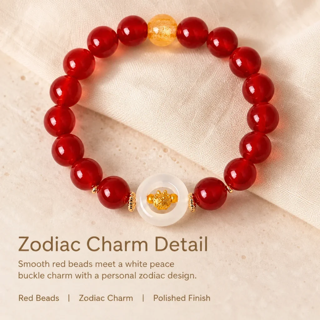 red agate chinese zodiac bracelet material detail image