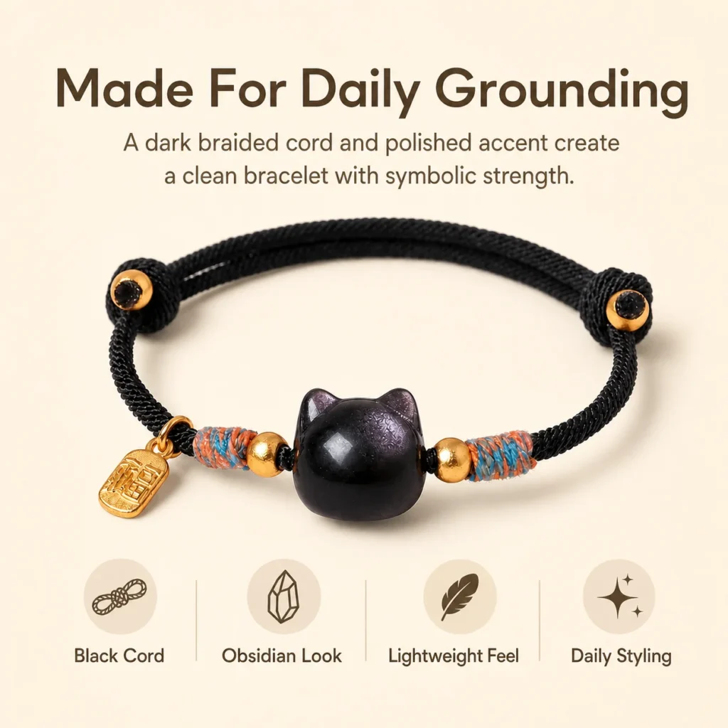 Silver Sheen Obsidian Lucky Black String Bracelet 3 silver sheen obsidian lucky black string bracelet feature image