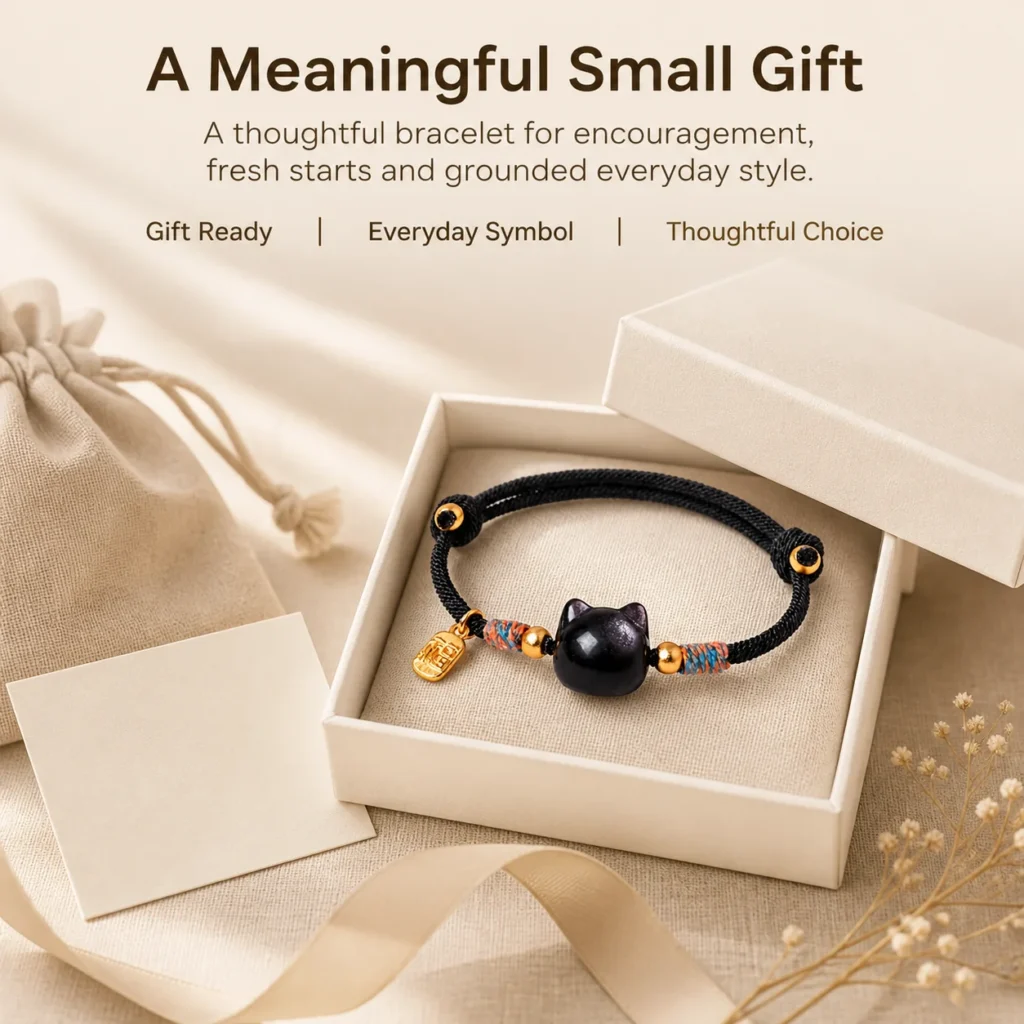 Silver Sheen Obsidian Lucky Black String Bracelet 6 silver sheen obsidian lucky black string bracelet gift ready image
