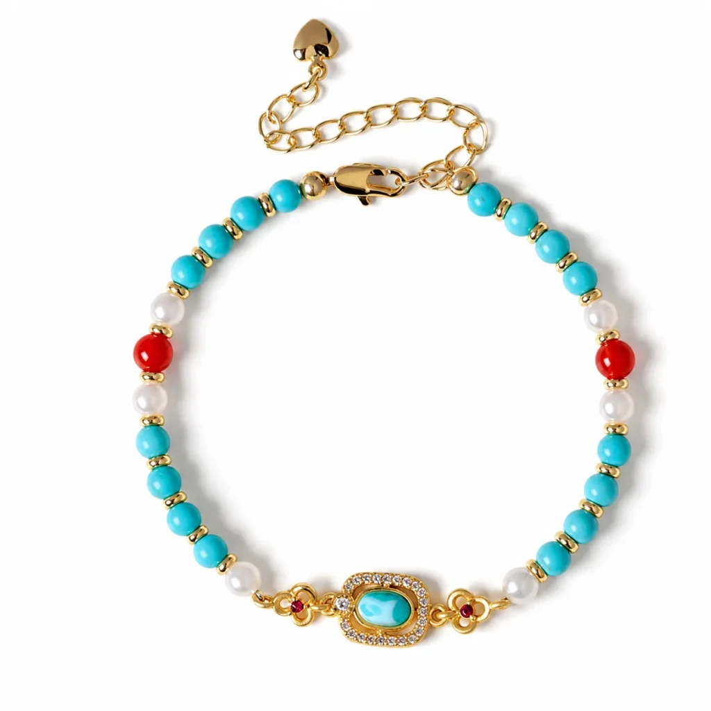 Turquoise Beaded Bracelet - 4mm Beads 1 turquoise beaded bracelet 4mm on white background