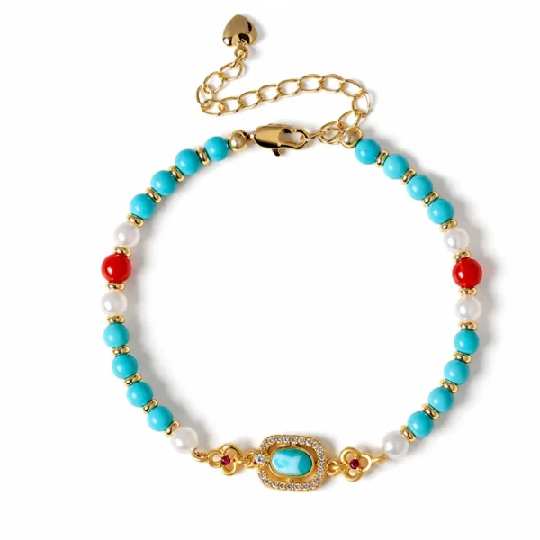 turquoise beaded bracelet 4mm on white background