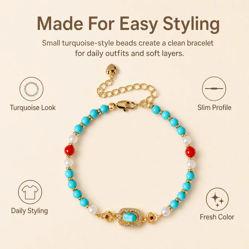 Turquoise Beaded Bracelet - 4mm Beads 3 turquoise beaded bracelet 4mm feature image