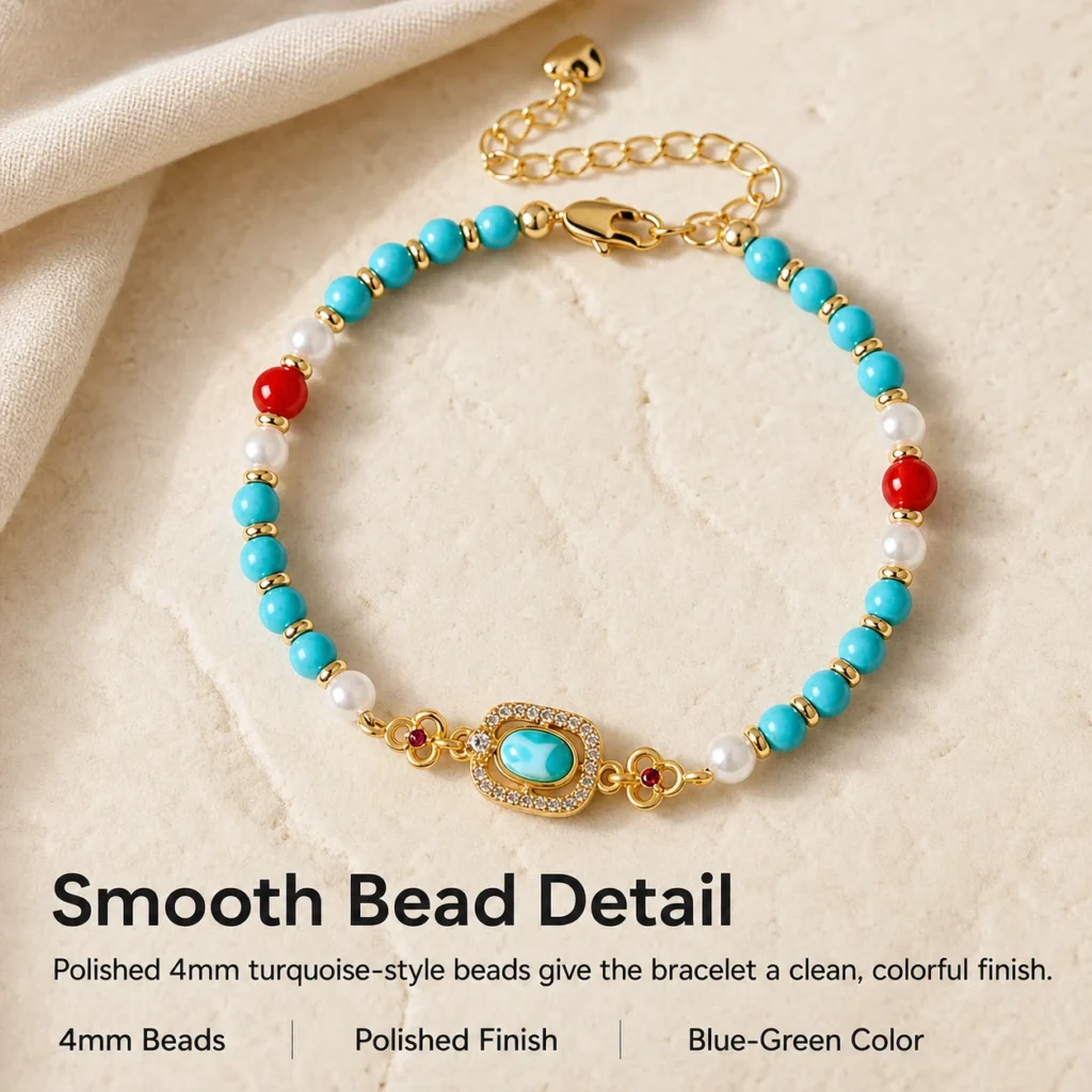 Turquoise Beaded Bracelet - 4mm Beads 4 turquoise beaded bracelet 4mm material detail image