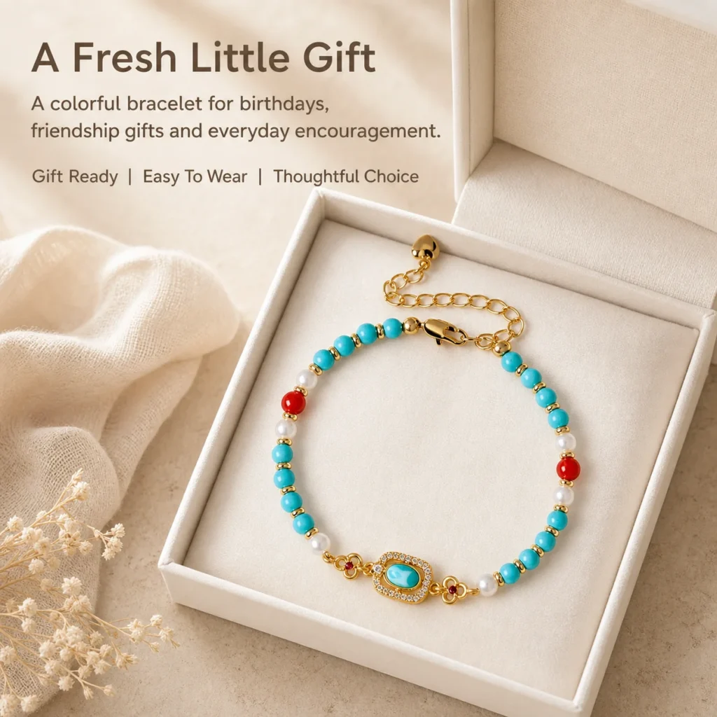 Turquoise Beaded Bracelet - 4mm Beads 6 turquoise beaded bracelet 4mm gift ready image