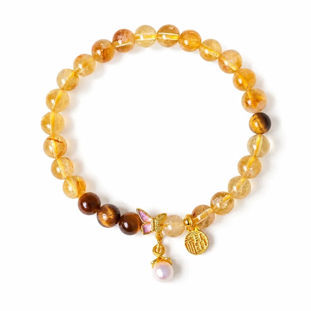 Yellow Tower Crystal Pearl Bracelet 1 yellow tower crystal pearl bracelet on white background