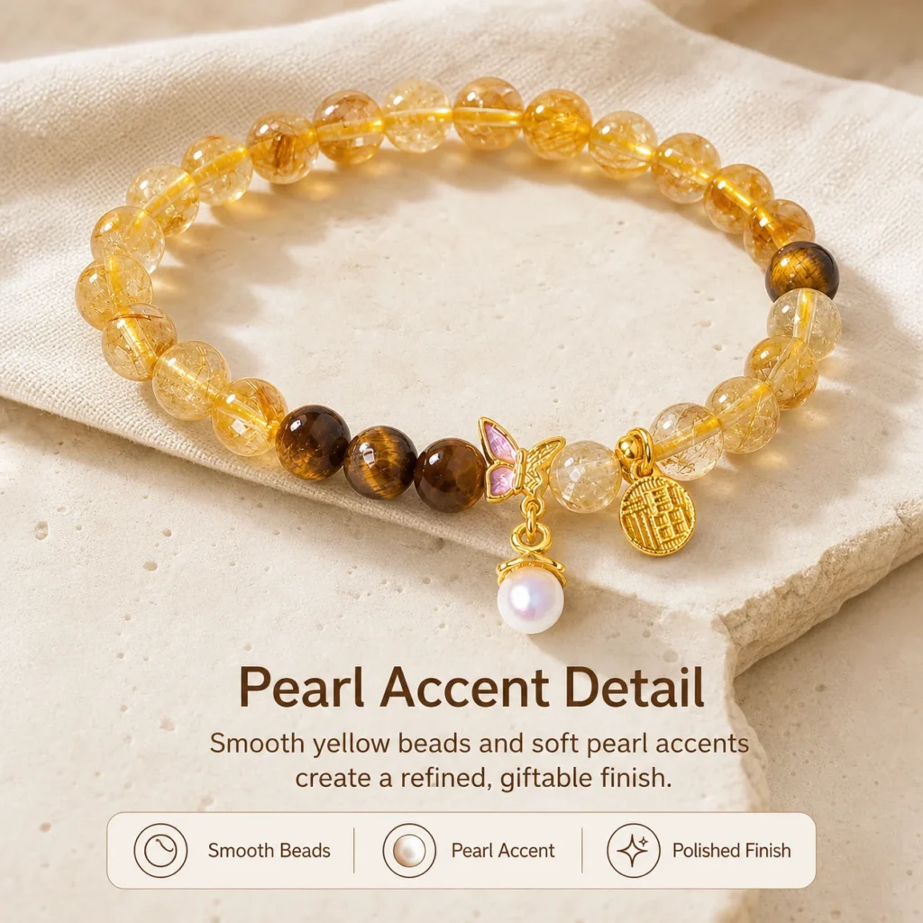 Yellow Tower Crystal Pearl Bracelet 4 yellow tower crystal pearl bracelet material detail image